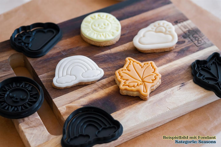 Keksausstecher Set Herbst – 4-teilig mit Stempel – Blatt, Kürbis, Pilz, Eichel – Ausstechformen aus