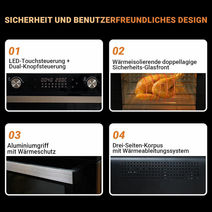 Luftfritteurofen mit Drehspiess – Tischkonvektionstosterofen 36L Grosse Heissluftfritteuse mit Rotis