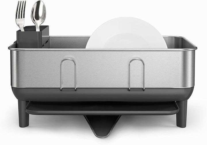 Simplehuman Geschirr-Abtropfgestell aus Edelstahl in der Farbe Grau, Masse: 39,4cm x 38cm x 19cm, KT