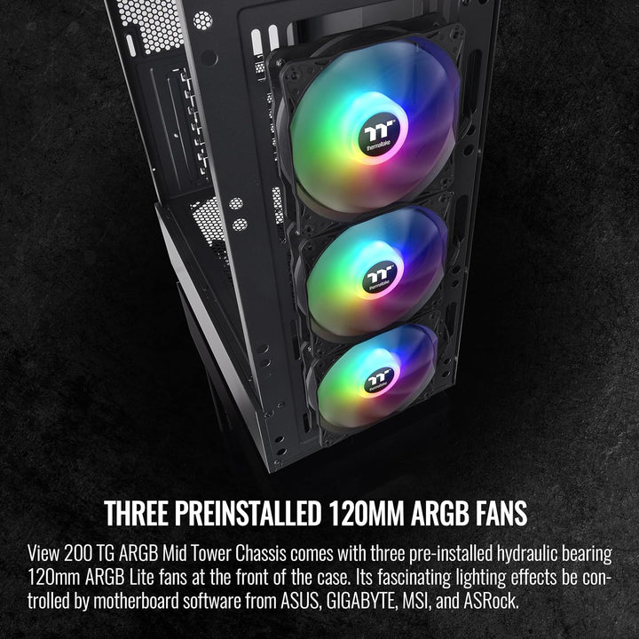 Thermaltake View 200 TG ARGB Motherboard Sync ATX gehärtetes Glas Mid Tower Computergehäuse mit 3 x