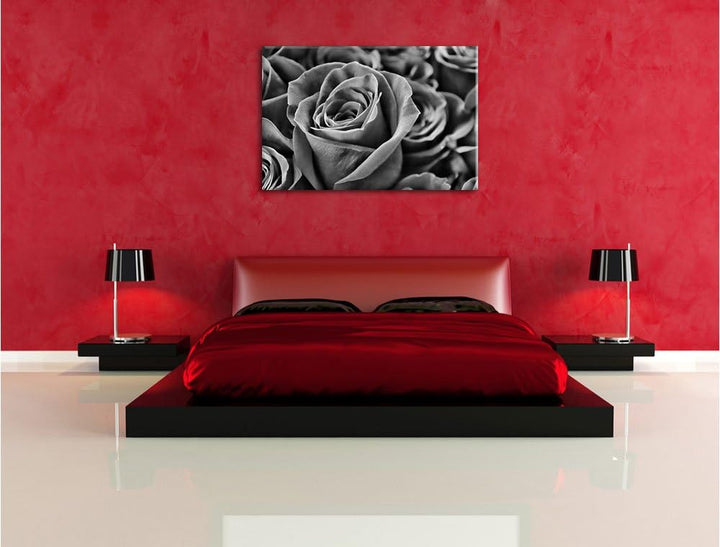Pixxprint Romantische Rosen / 100x70cm Leinwandbild bespannt auf Holzrahmen/Wandbild Kunstdruck Deko