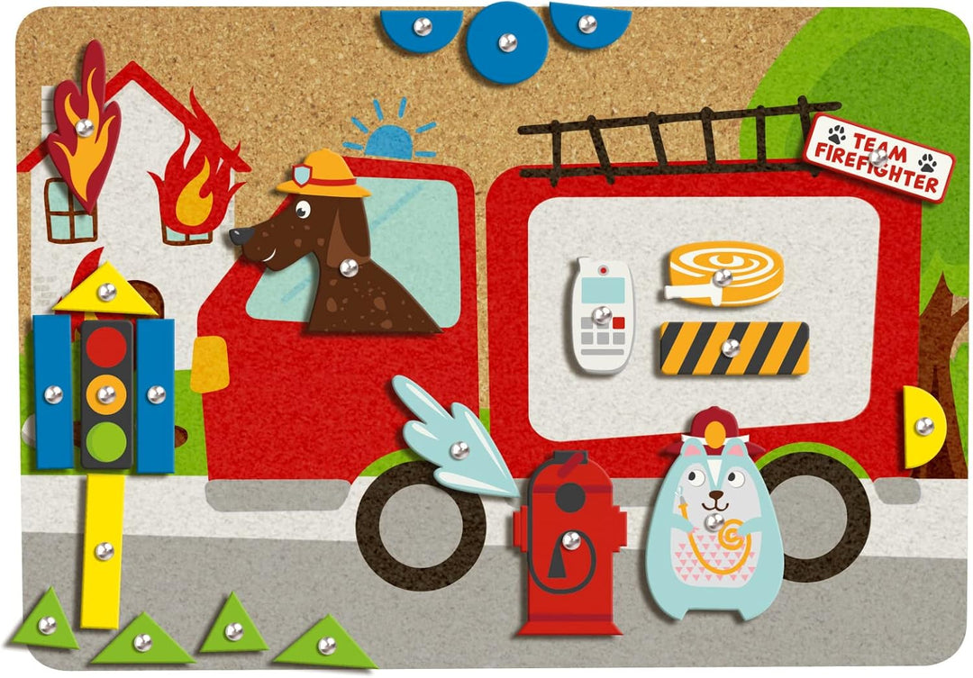 Lena 65836 - Hammerspiel Feuerwehr, Nagelspiel mit 38 farbigen Teilen & 16 Sonderteile, XXL Grundpla