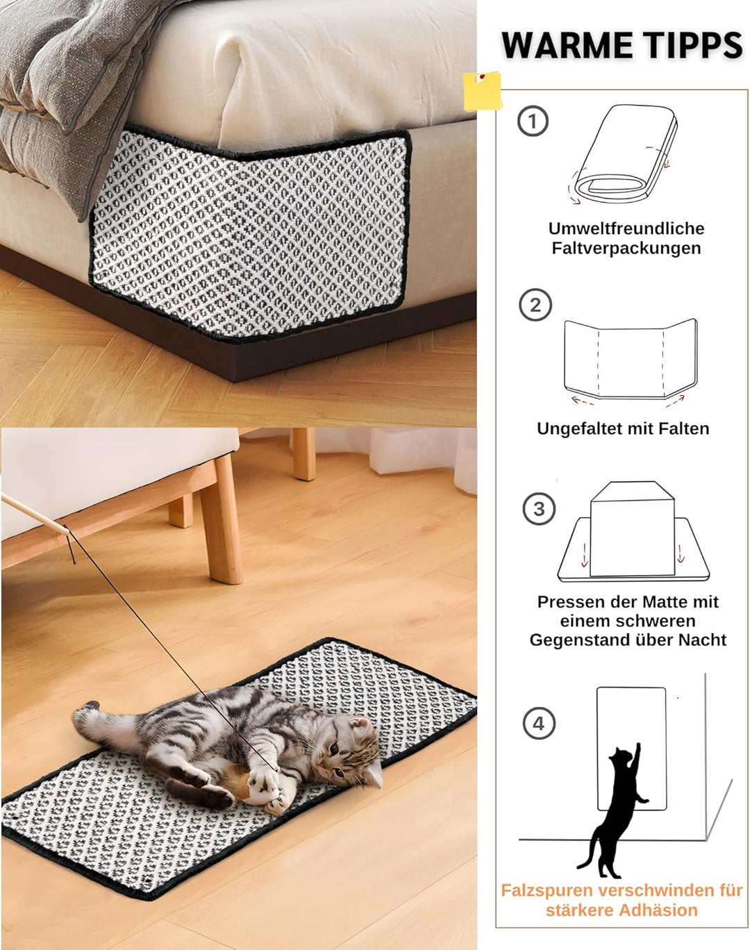 JanYoo 2 Stück Katzen kratzmatte Kratzschutz Katzenkratzmatte Sisal Teppich | Katzen Kratzteppich,60