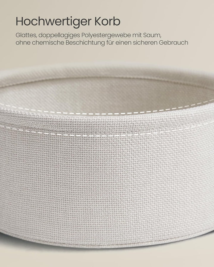 VASAGLE Beistelltisch rund, Kleiner Tisch, Couchtisch klein, Wohnzimmertisch mit Korb aus Stoff, Sta