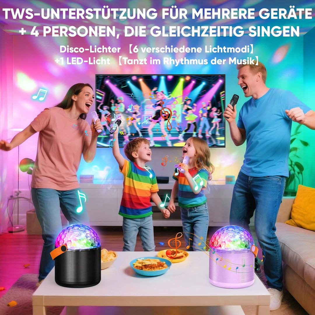 Karaoke Anlage mit 2 Bluetooth Mikrofonen, Musik Weihnachts Geschenke Spielzeug Mädchen 3-15 Jahre,