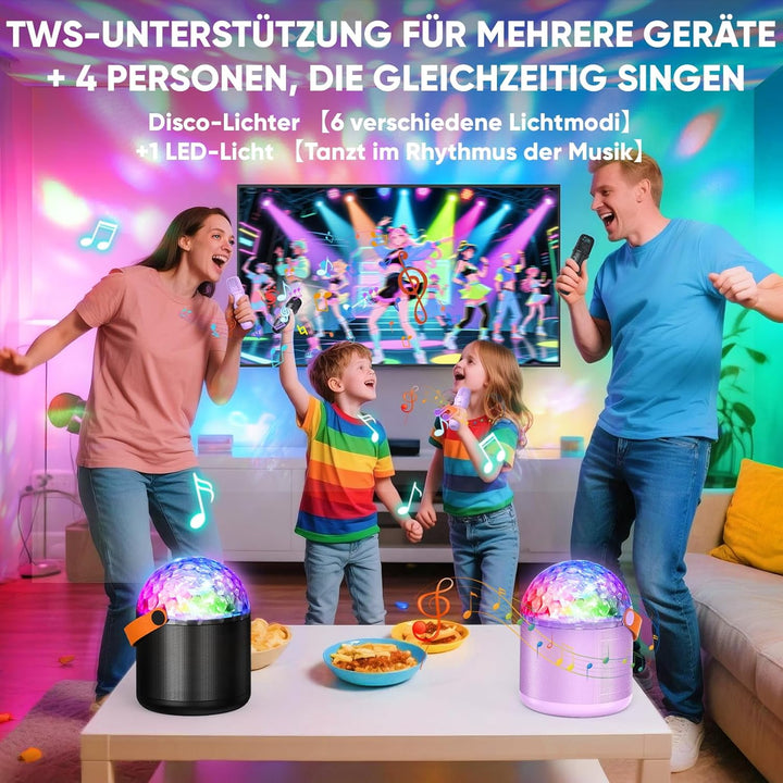 Karaoke Anlage mit 2 Bluetooth Mikrofonen, Musik Weihnachts Geschenke Spielzeug Mädchen 3-15 Jahre,