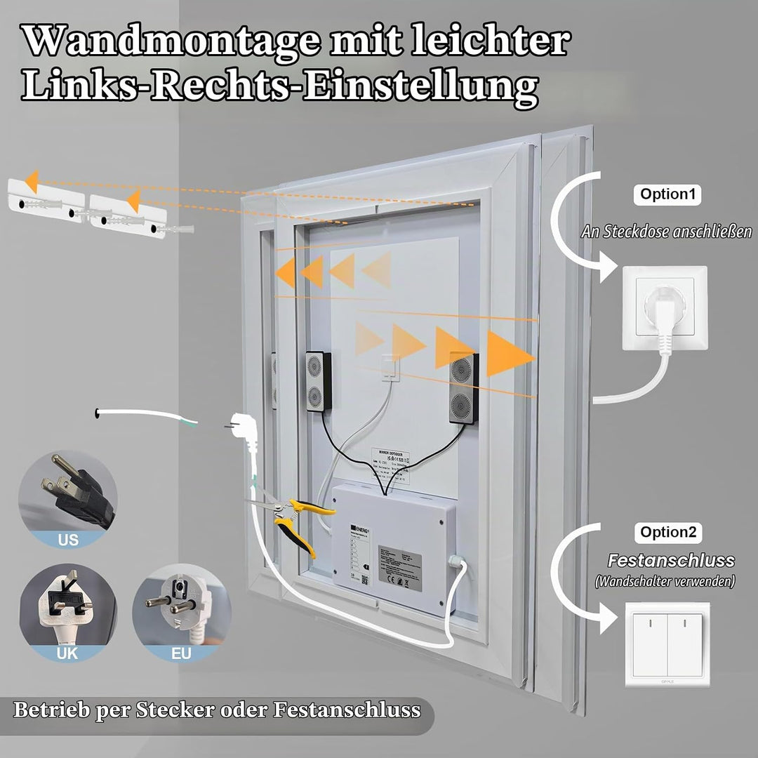 LED-Badezimmerspiegel mit Beleuchtung, Bluetooth-Dual-Lautsprecher, Antibeschlagfunktion, 3 Farbtemp