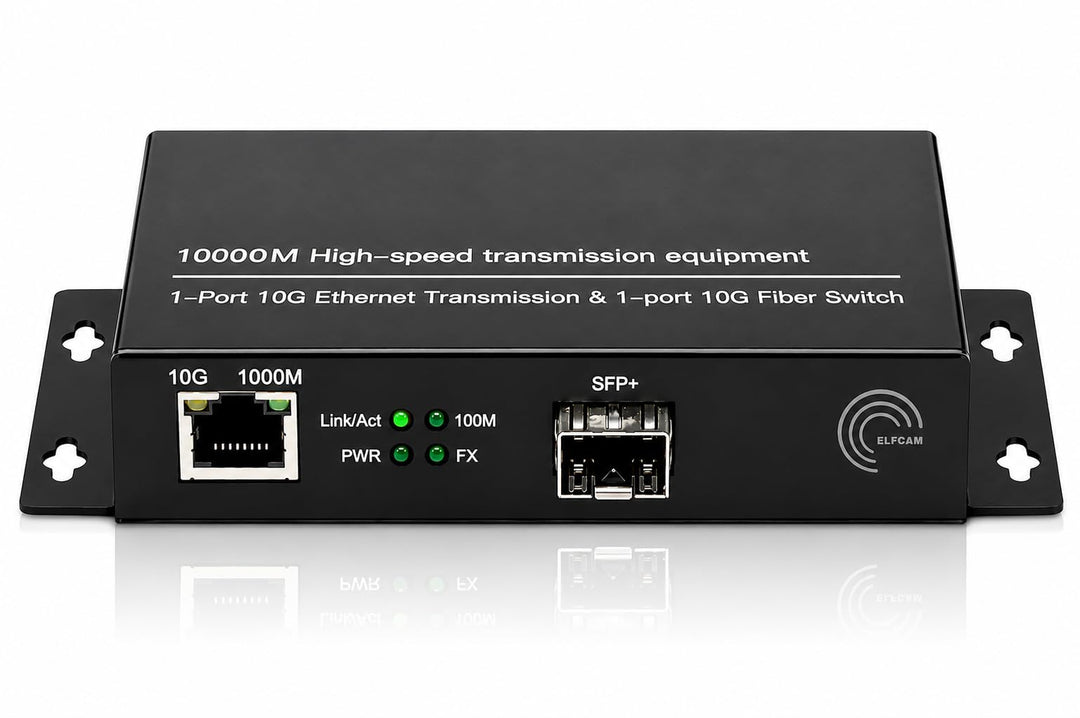Elfcam® - 10Gb Konverter Fiber Ethernet mit 1x RJ45 10Gb Port auf 1x 10Gb SFP+ Port, 10GbE LWL Medie