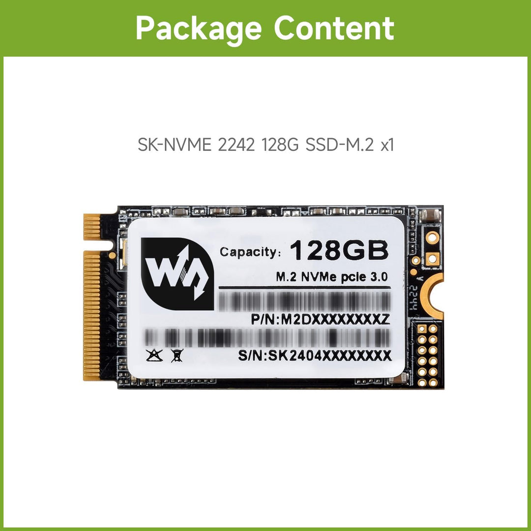 Waveshare SK M2 NVME 2242 128GB Solid State Drive, 3D TLC Flash Memory, High-Speed Reading/Writing C