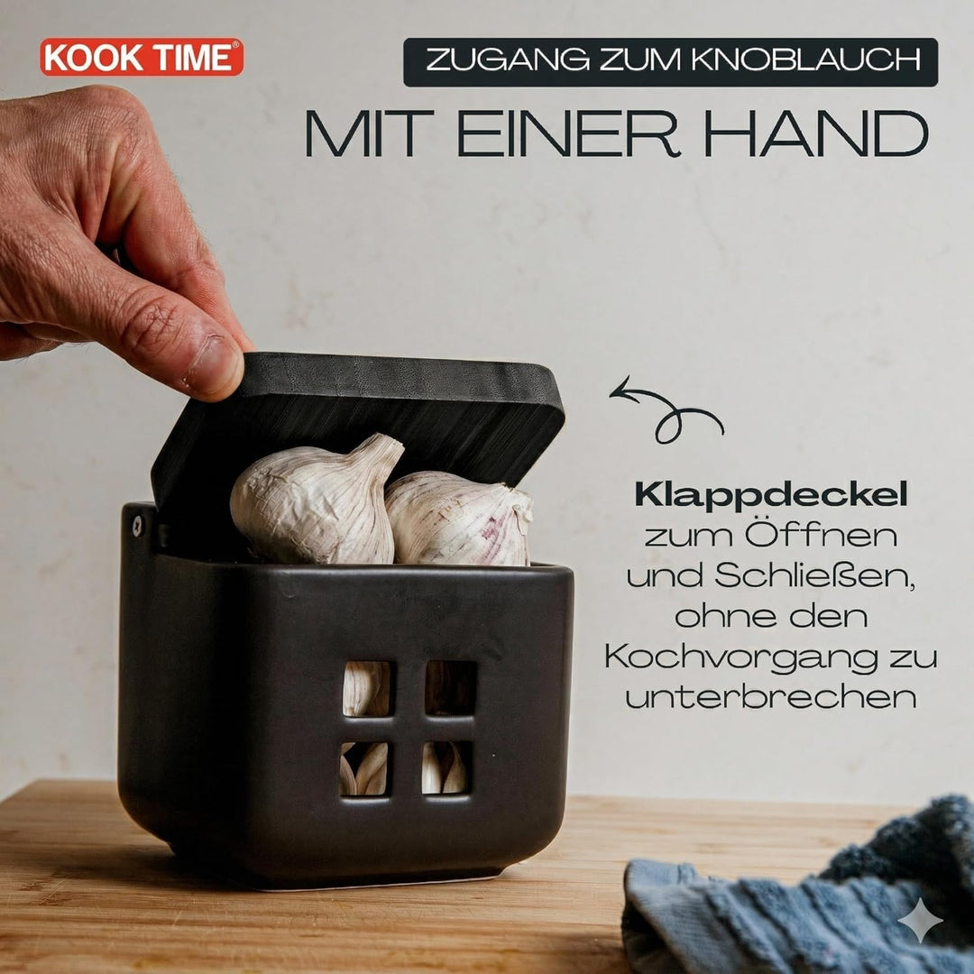 KOOK TIME Salzdose Keramik mit Klappdeckel aus umweltfreundlichem Bambus - Praktischer Salztopf und