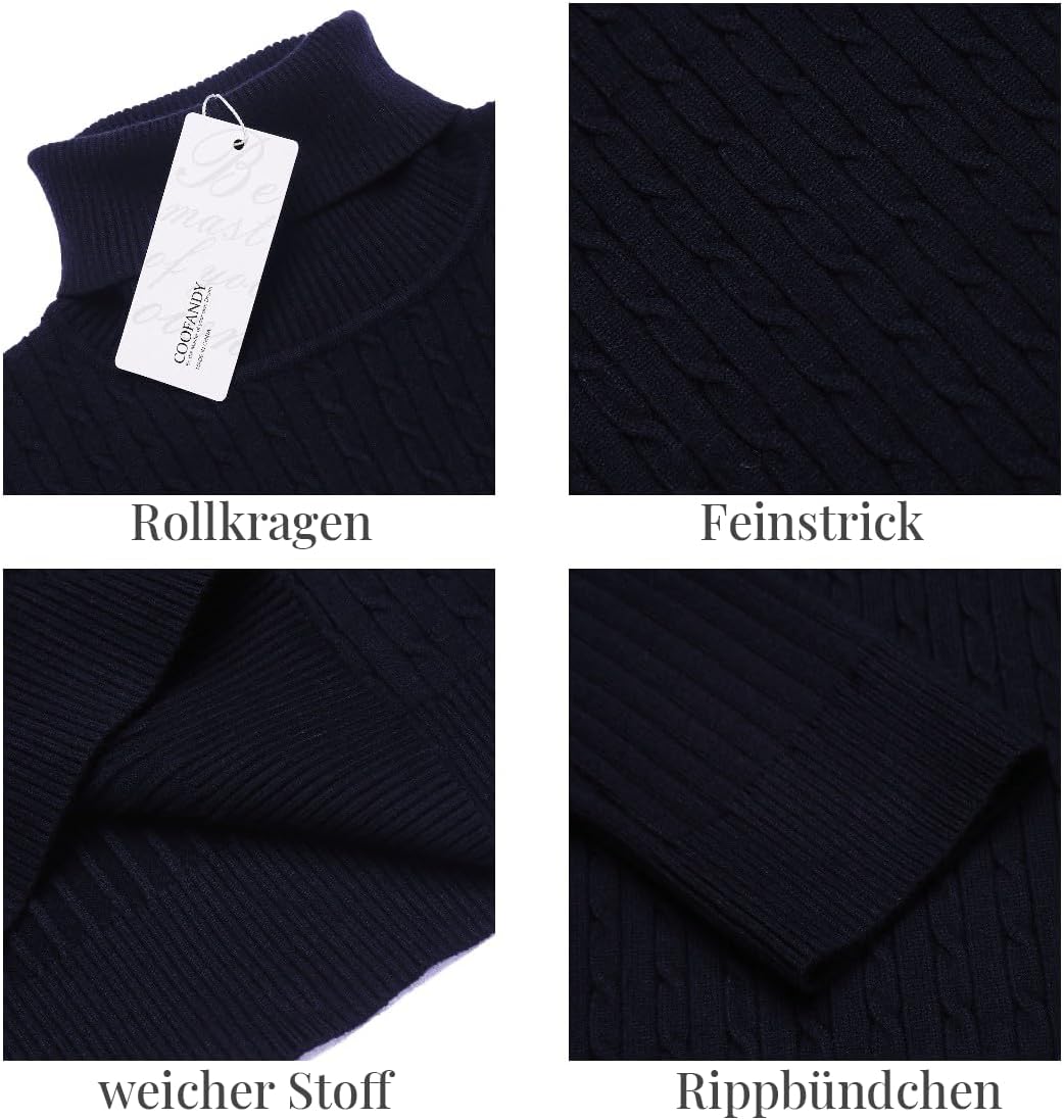 COOFANDY Herren Rollkragenpullover Feinstrick Pullover Langarm Winter Pullover Slim fit Warm Rollkra