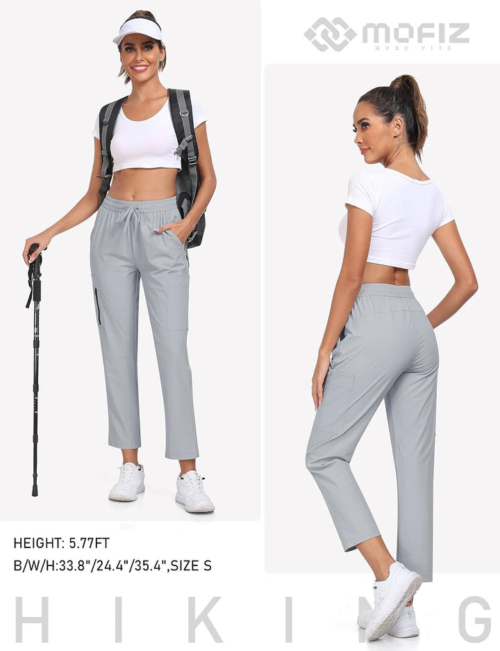 MoFiz Damen Cargohose Leichte Wanderhose Atmungsaktiv Trekkinghose Workout Casual Outdoorhose L Hell