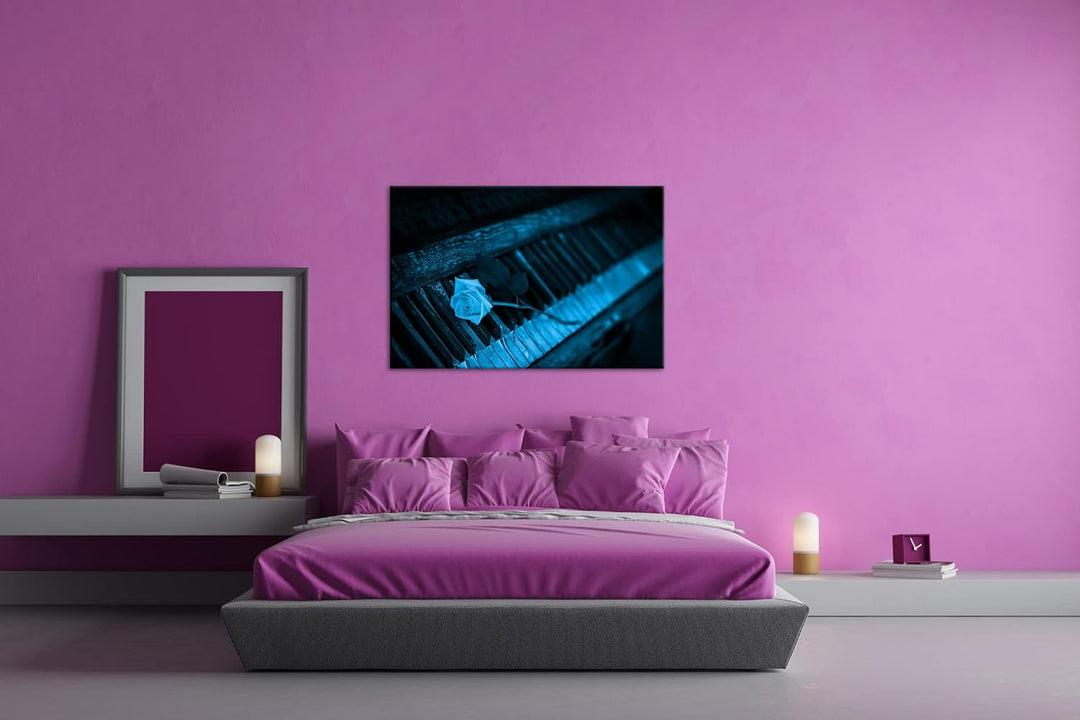 deyoli einzelne gelbe Rose auf einem sehr alten Klavier Format 80x60 Effekt: Monocrome Blau als Lein