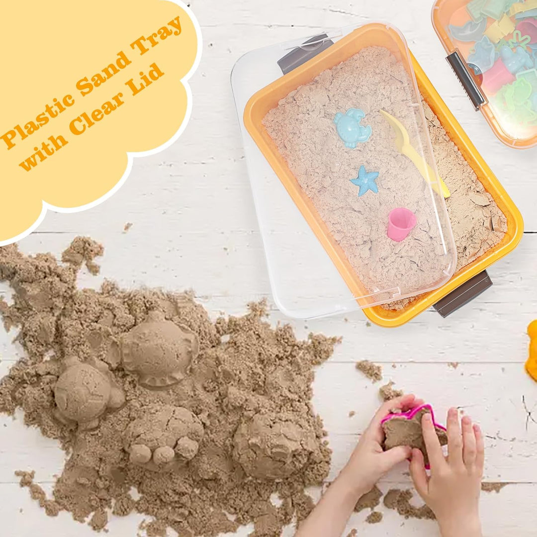2 Stück Sandkasten mit transparent Deckel Kunststoff Sandschale Gelb Spieltablett Tragbare Sandkoffe