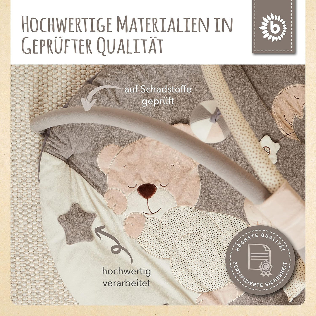 Bieco Krabbeldecke mit Spielbogen für Babys, Schlafbär | ∅ ca. 90 cm | süsse Mobile Spieldecke Baby