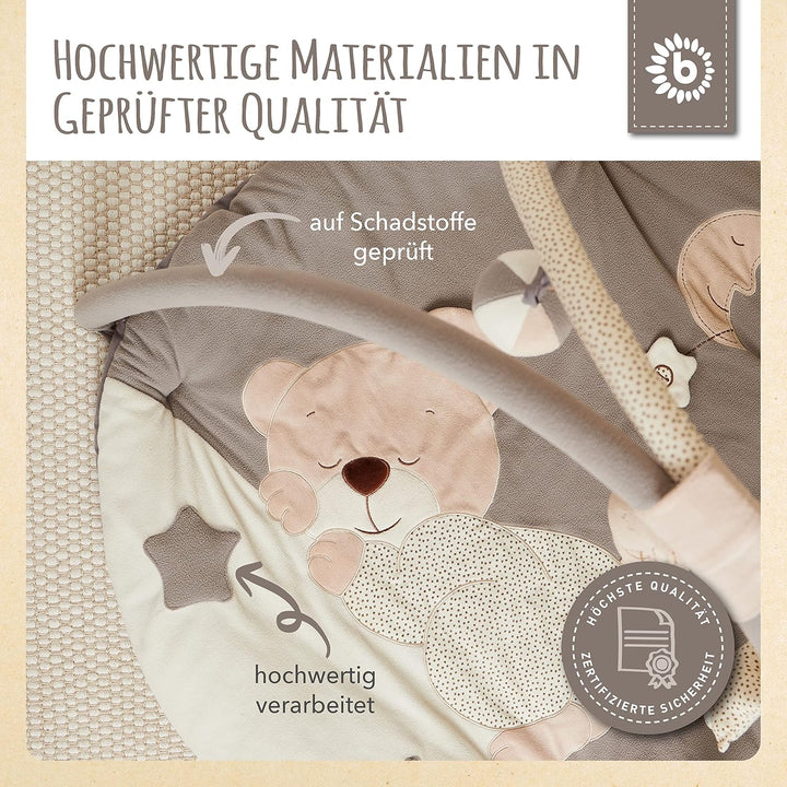 Bieco Krabbeldecke mit Spielbogen für Babys, Schlafbär | ∅ ca. 90 cm | süsse Mobile Spieldecke Baby