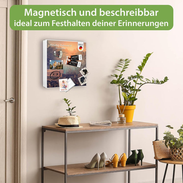 banjado® Grosser Schlüsselkasten Glas/Schlüsselbox 30cm x 30cm mit 50 Haken - Motiv Bank Am See/Schl