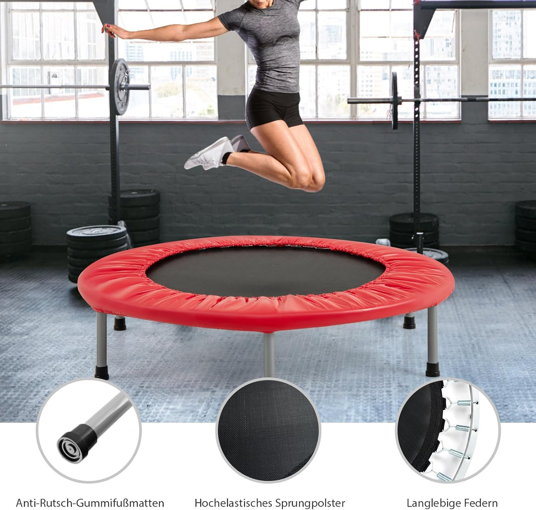 GYMAX Ø97 cm Mini Trampolin klappbar, Fitness Trampolin für Erwachsene & Kinder, Gartentrampolin bis