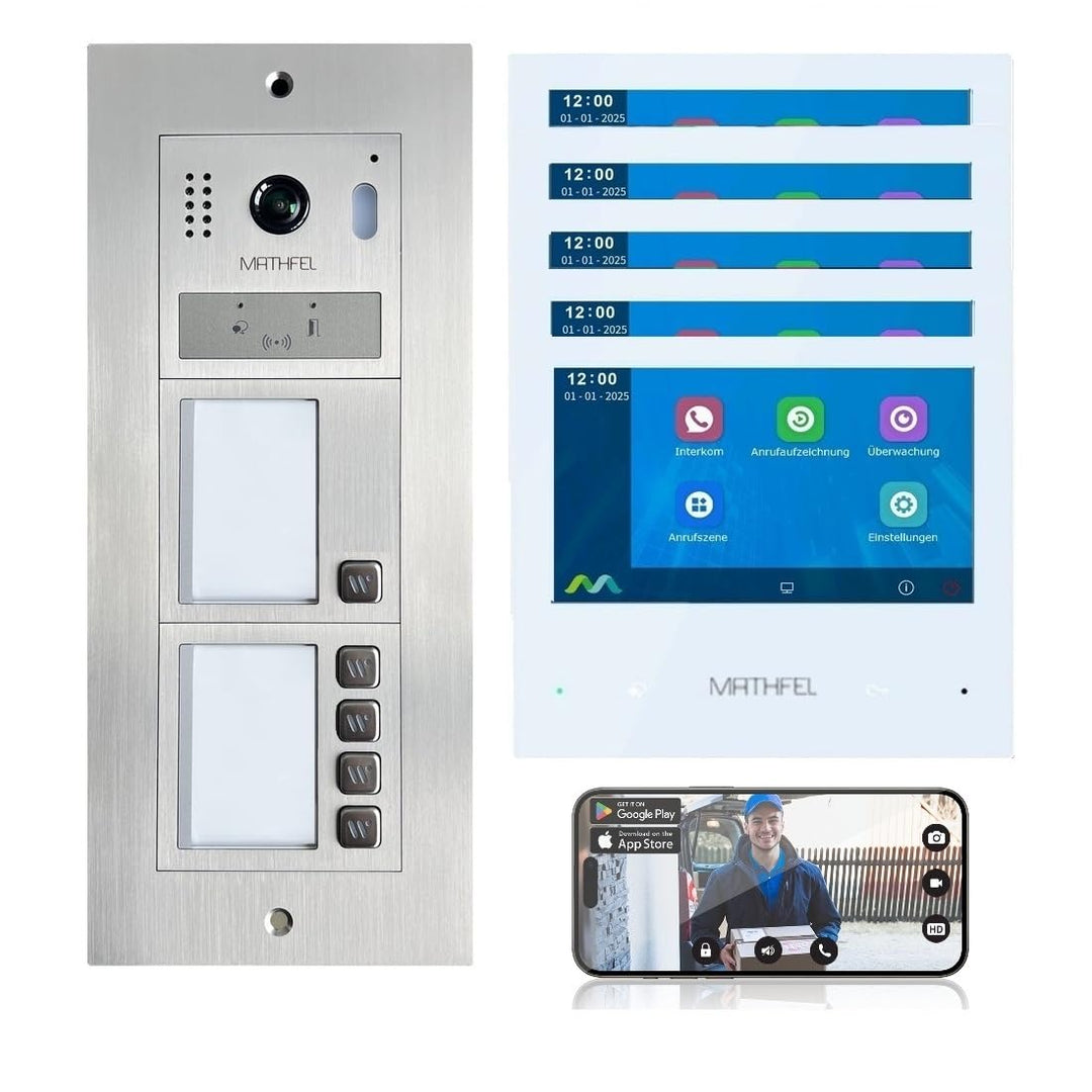 Mathfel 2-Draht-IP WLAN Video-Türsprechanlage mit RFID– Komplettset für 5-Familienhäuser mit 5X 7-Zo
