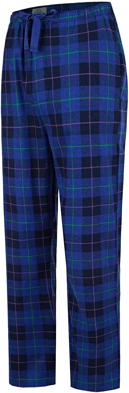 GLOBAL Herren Schlafanzughose 100% Baumwolle Flanell S Rot Kariert & Blau Kariert, S Rot Kariert & B
