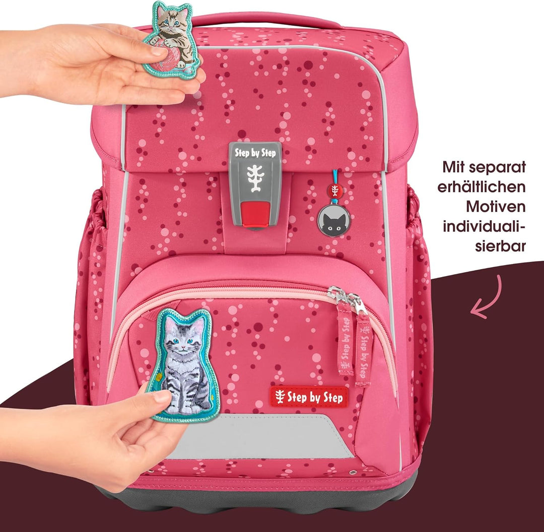 Step by Step Basis Schulranzen-Set „Pink Bubbles“, 4-teilig, rosa, ergonomischer Tornister mit Refle
