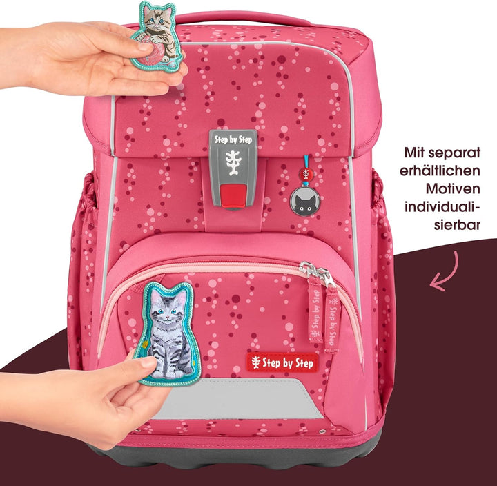 Step by Step Basis Schulranzen-Set „Pink Bubbles“, 4-teilig, rosa, ergonomischer Tornister mit Refle