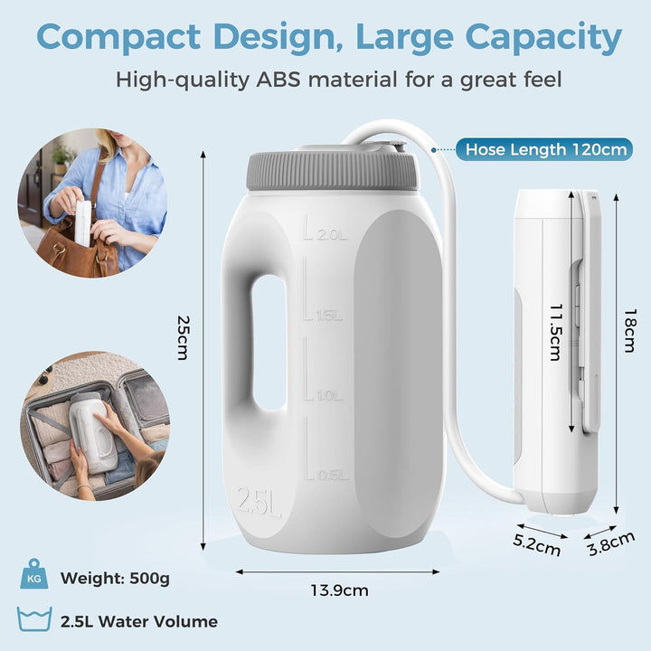 Reise Bidet Elektrisch 2.5 Liter Portable Bidet Tragbares Mobiles Handbrause mit 180° Teleskopkopf