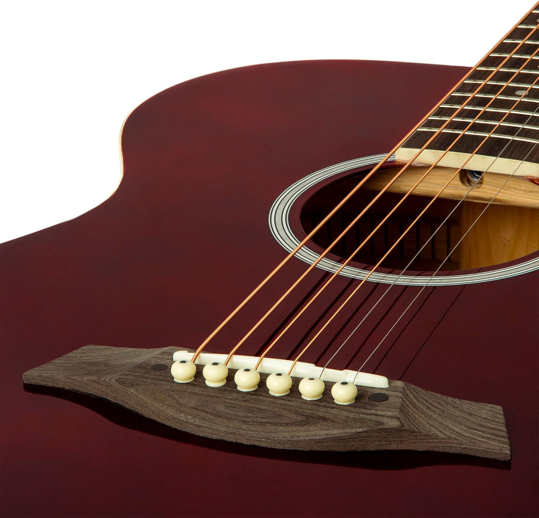 TIGER ACG1-RD Small Body Akustikgitarre, mit Stahlsaiten bespannte Akustikgitarre für Anfänger, Rot