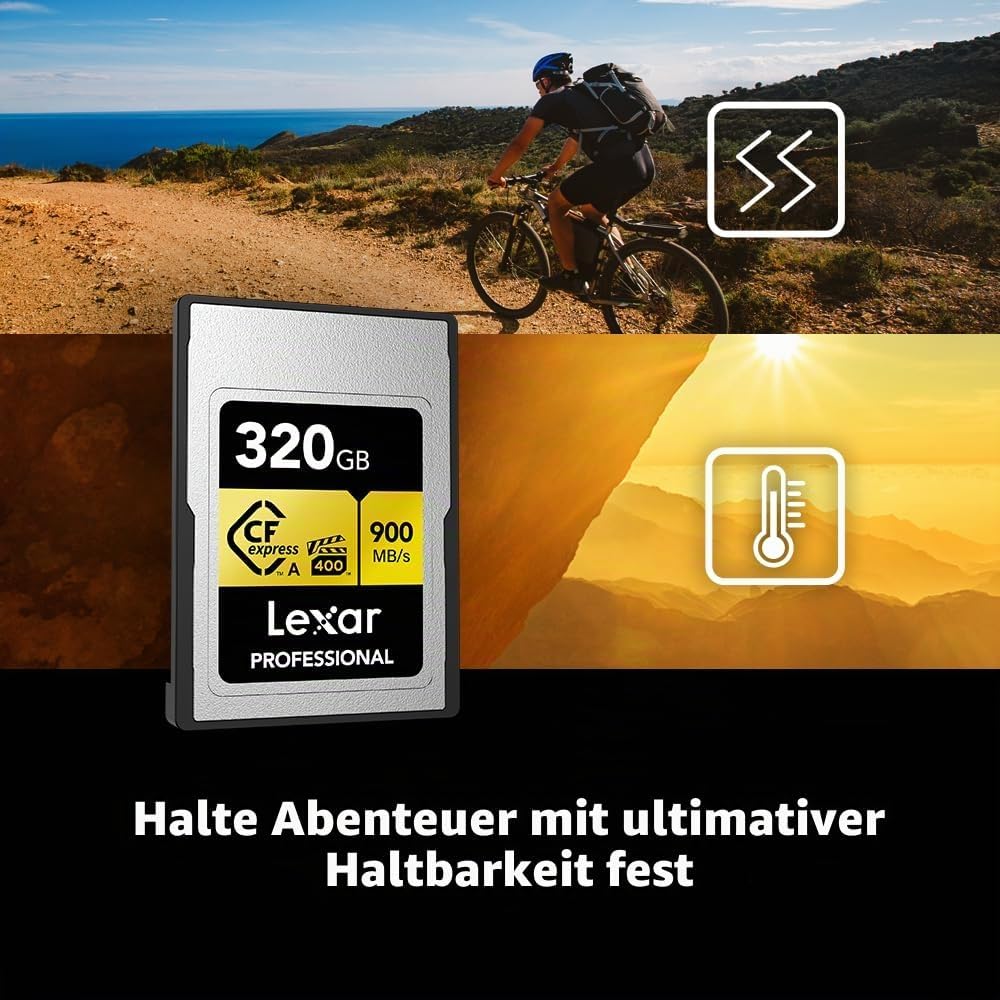 Lexar Professionelle CFexpress Typ A Gold Series Speicherkarte, 320 GB, bis zu 900 MB/s lesen, 8K-Vi