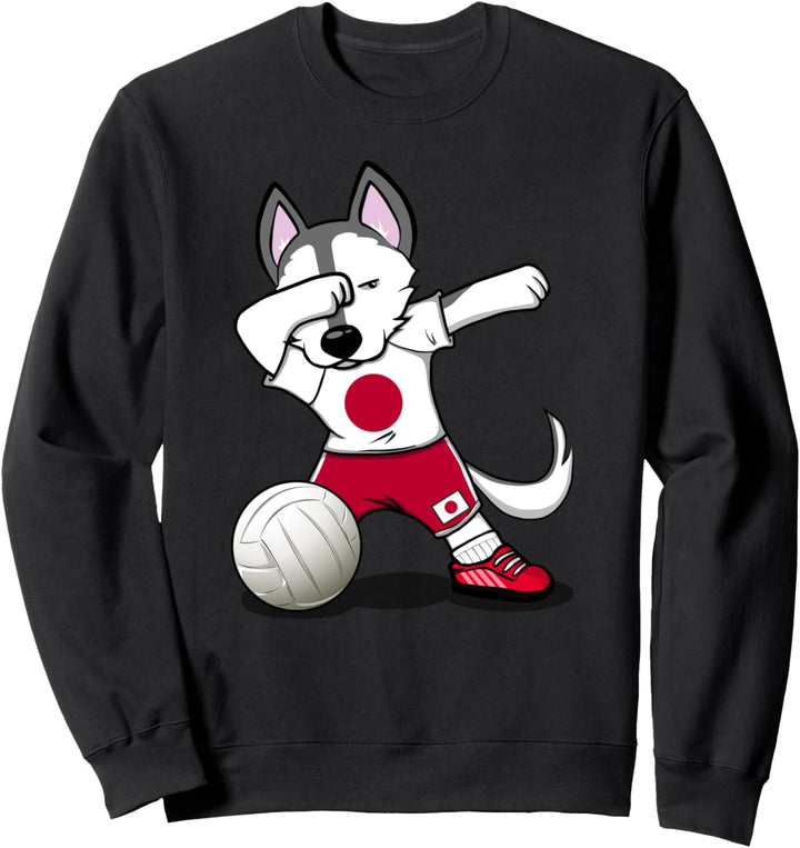 Dabbing Husky Hund Japan Volleyball Japanische Flagge Sport Sweatshirt