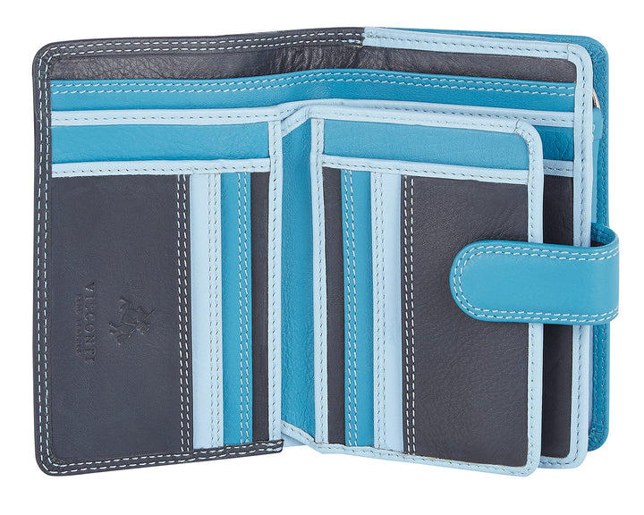 VISCONTI Leder Portemonnaie - RFID Schutz Damen Geldbeutel - M 9 x 13 cm - Geldbörse mit Druckknopf