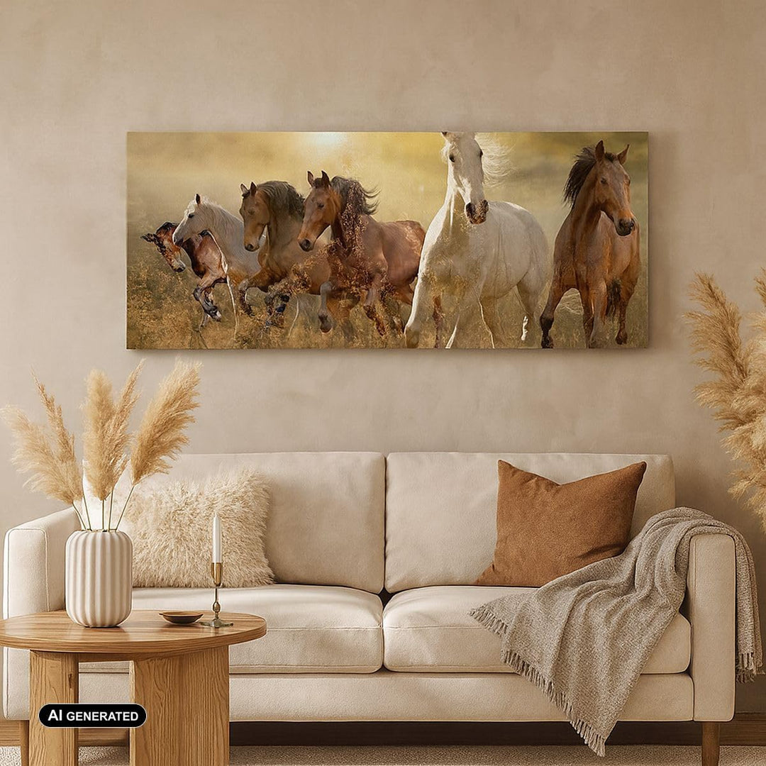 Wandbilder Dekoration Wohnzimmer Pferd Tier Natur Panorama Bilder auf Leinwand 120x50cm Leinwandbild