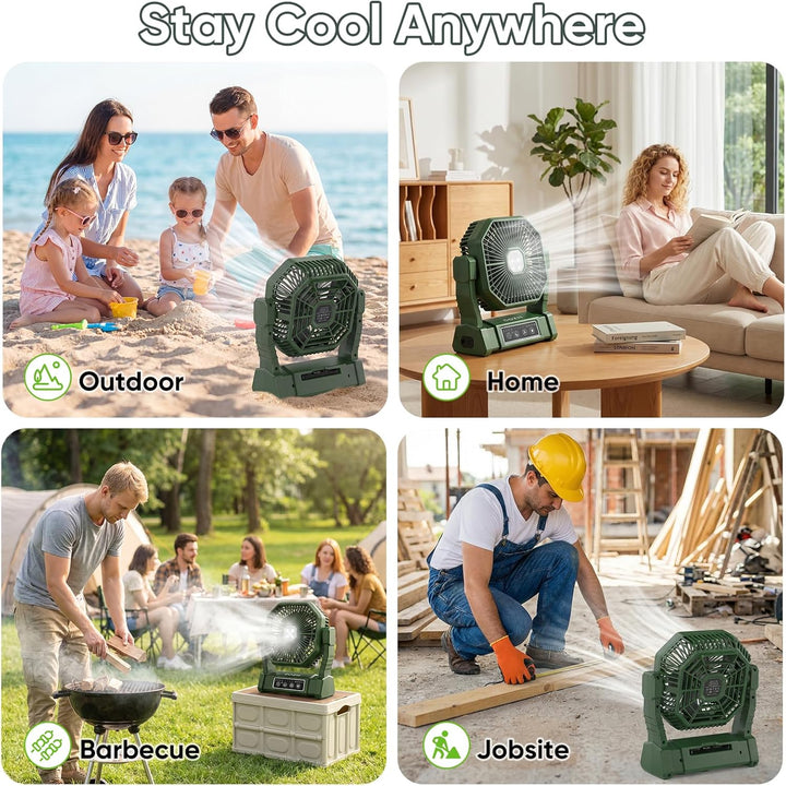 COZII Camping Ventilator, 20000mAh Tischventilator USB Ventilator Akku mit Licht, 4 Geschwindigkeite