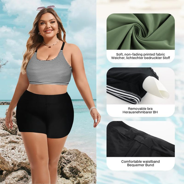Hanna Nikole Tankini Damen Sportlich Grosse Grössen Dreiteilig Tank Aushöhlen Oberteil mit Boyshorts
