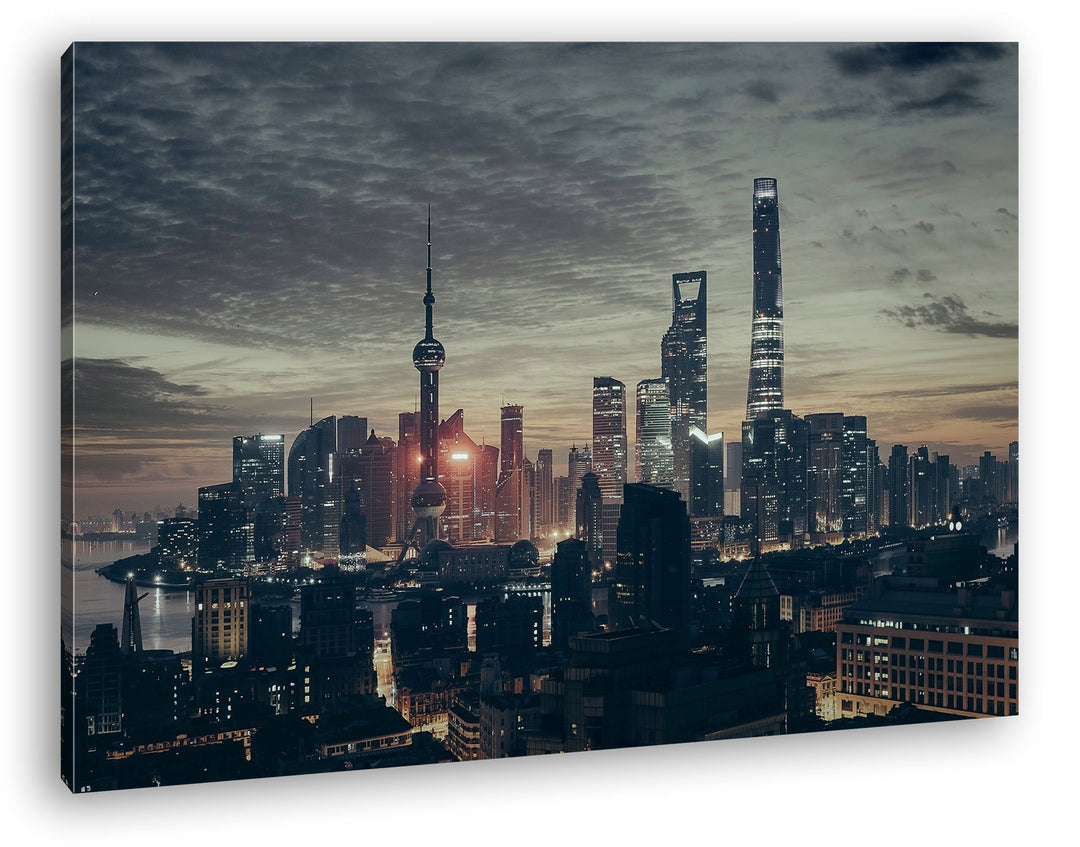 deyoli einnehmende Skyline Format: 80x60 als Leinwandbild, Motiv fertig gerahmt auf Echtholzrahmen,