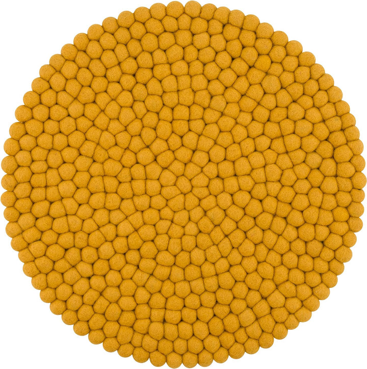 myfelt Filzkugel-Sitzauflage/Stuhlauflage - Klara - rund, 36 cm, Senfgelb, Senfgelb