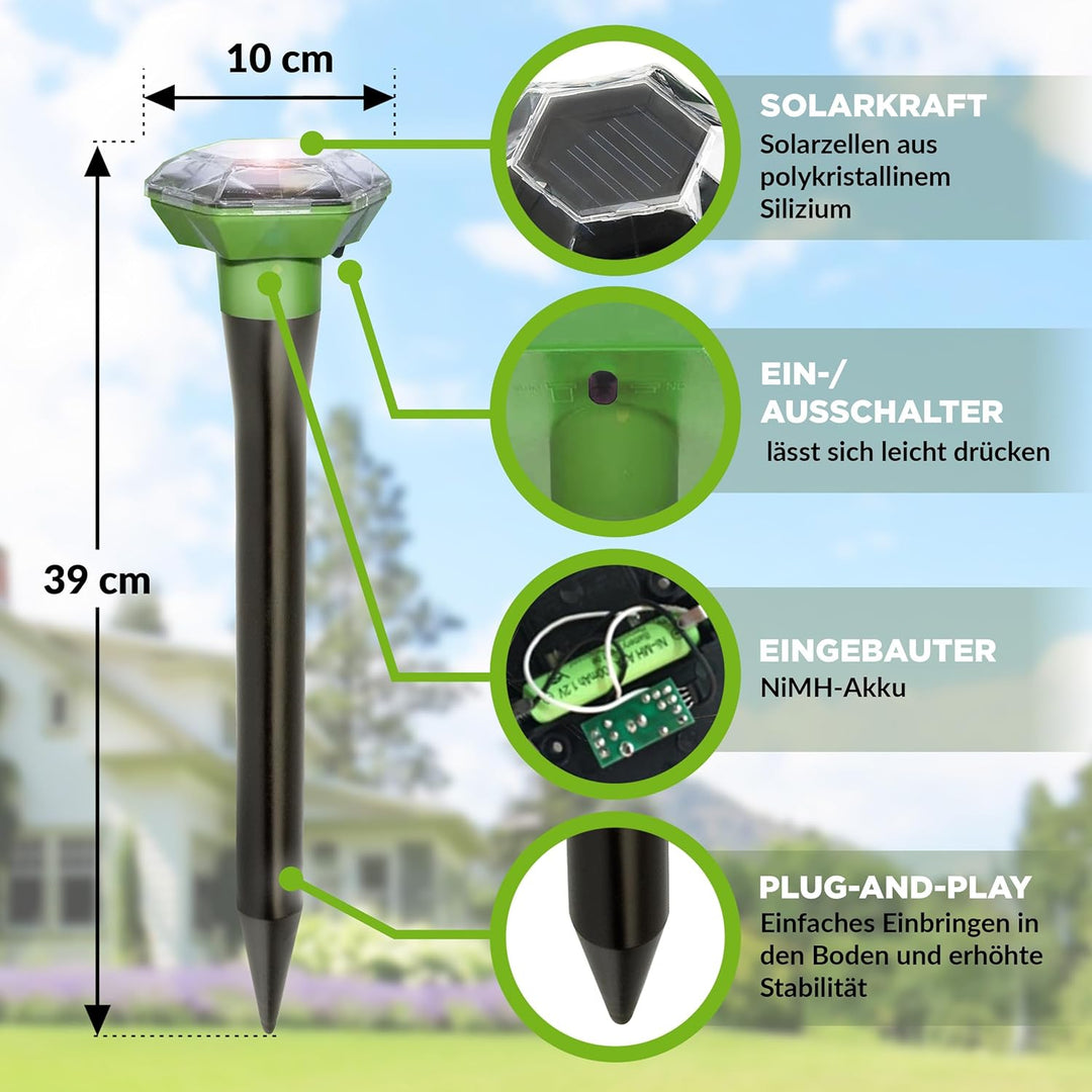 ISOTRONIC Maulwurfabwehr zum Vertreiben von Maulwürfen, Wühlmäusen & Schlangen – Solar Maulwurfschre