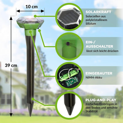 ISOTRONIC – 3er Set Solar Maulwurfvertreiber gegen Bodentiere wie Maulwürfe, Wühlmäuse, Ameisen & Sc