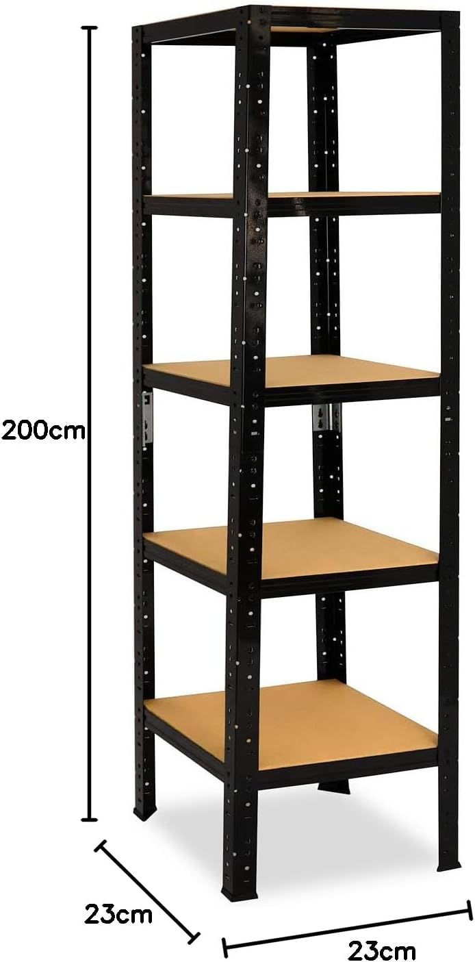 shelfplaza® 200x23x23cm Black Schwerlastregal schwarz/Metallregal schwarz 5 Böden à 175kg Tragkraft/