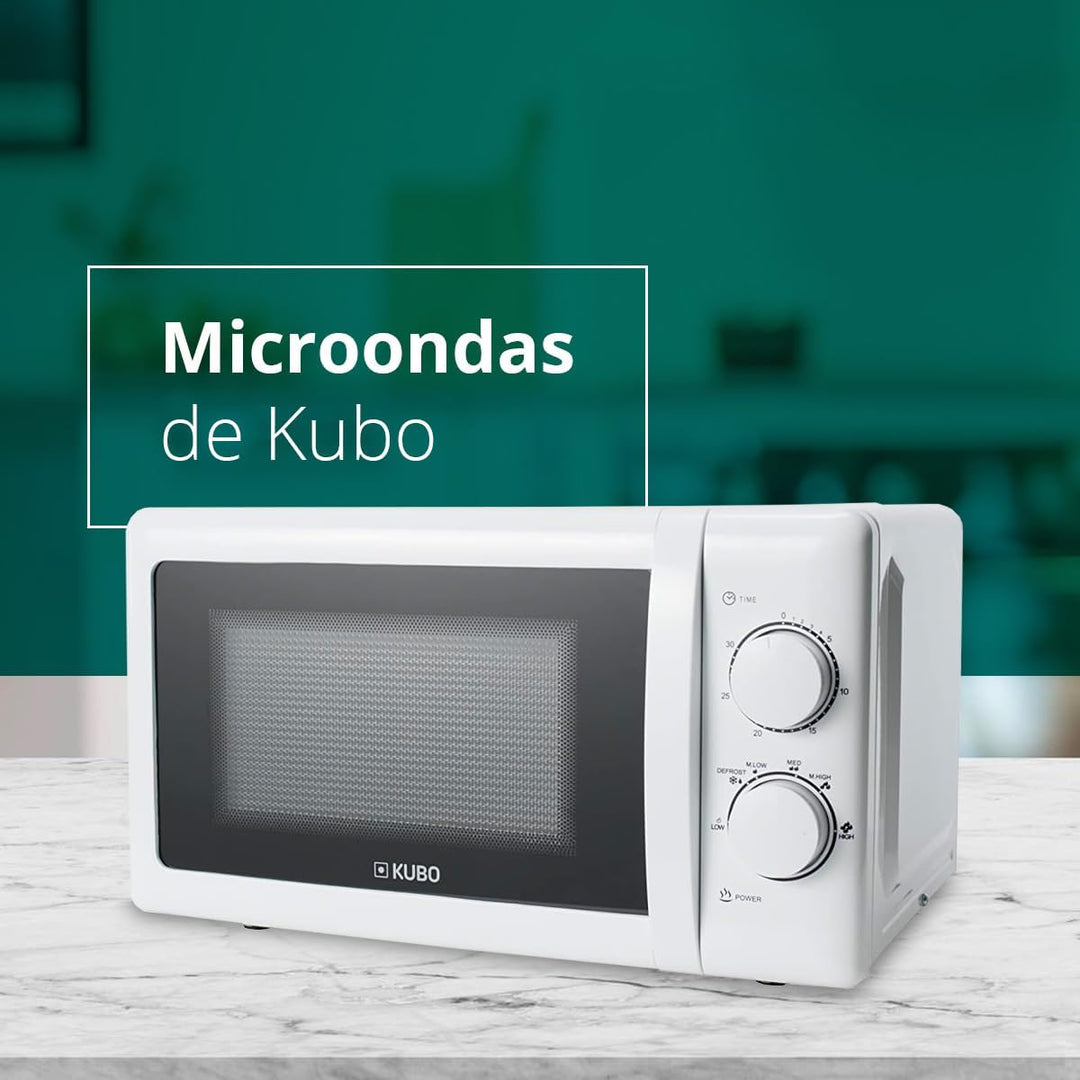 Kubo Mikrowelle mit 20 Liter Fassungsvermögen, 6 Betriebsstufen, 700 W, Timer 30 min, Weiss