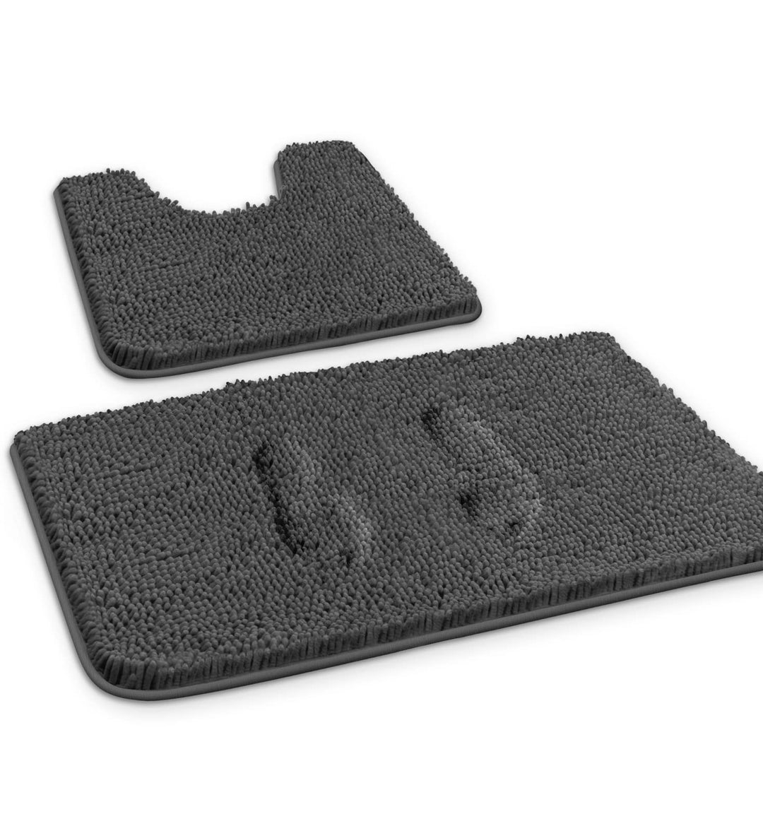MEKO Badematte aus Chenille, 2er Set Badezimmerteppich rutschfest Duschvorleger und saugfähiger U-fö