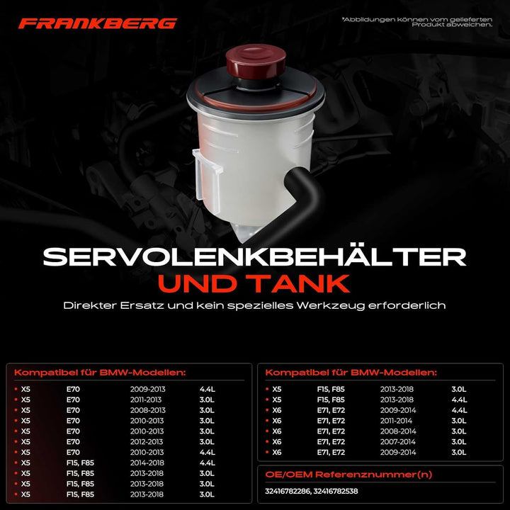 Frankberg Ausgleichsbehälter Hydrauliköl-Servolenkung für X5 E70 F15 F85 X6 E71 E72 F16 F86 2007-201