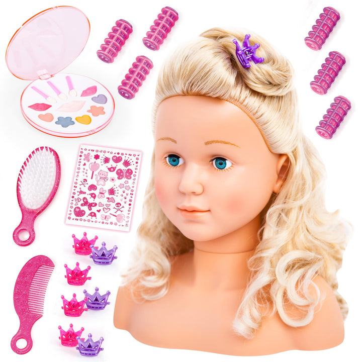 Bayer Design 90005AB Frisierkopf Schminkkopf Super Model mit Kosmetik, 27 cm
