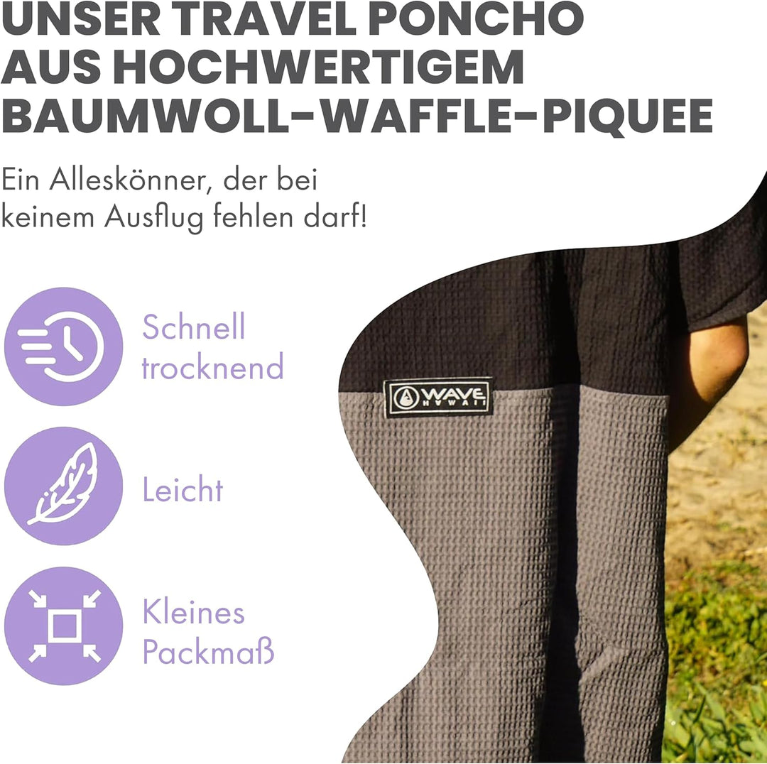 WAVE HAWAII Bade-Poncho Damen & Herren EL Yaque | Grösse L/XL, 170-200cm I 100% Baumwolle Surf-Ponch