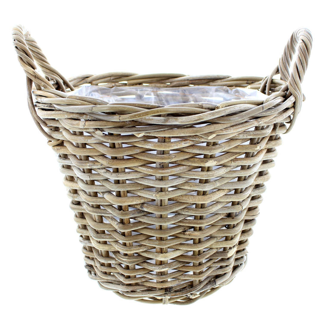 Rattankorb, Pflanzkorb "Rattan", gross mit Griffe ca. Ø 40 x 30 cm