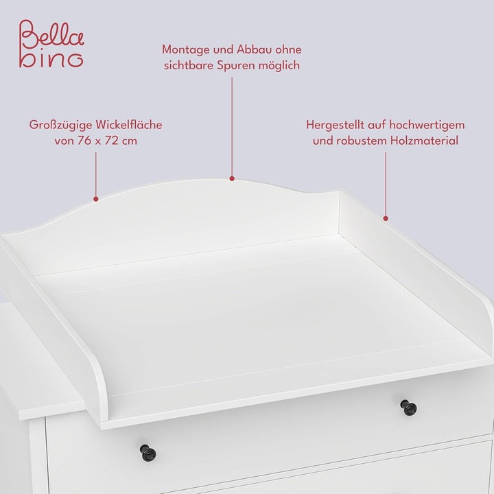 BELLABINO Oti Wickelaufsatz - Wickeltischaufsatz für Malm, Hemnes, Nordli Kommoden in weiss - Wellig