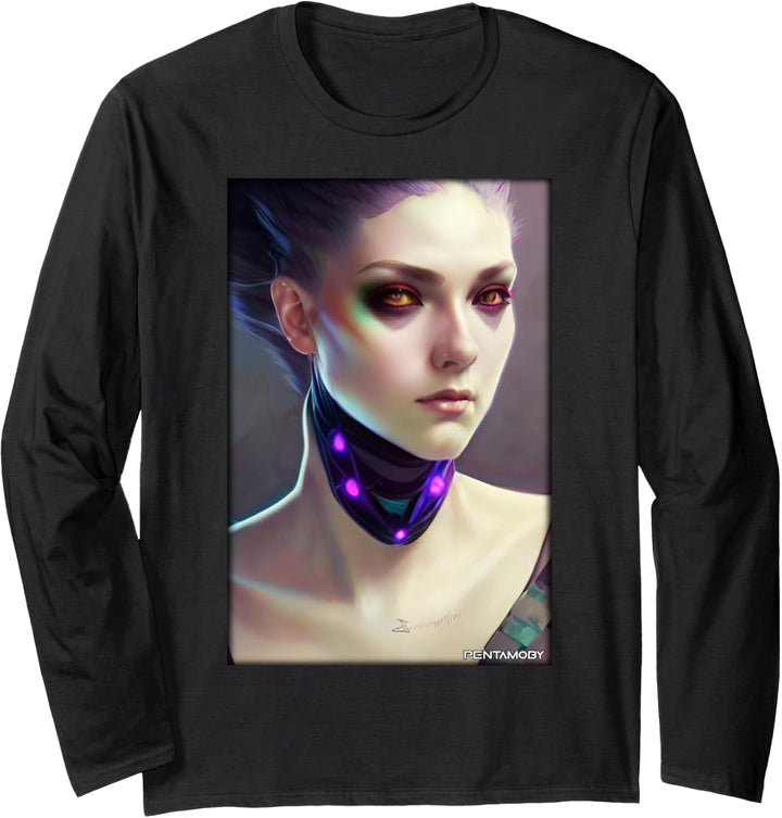 Cyber Goth Frau Zukunft Technologie Wissenschaft Langarmshirt