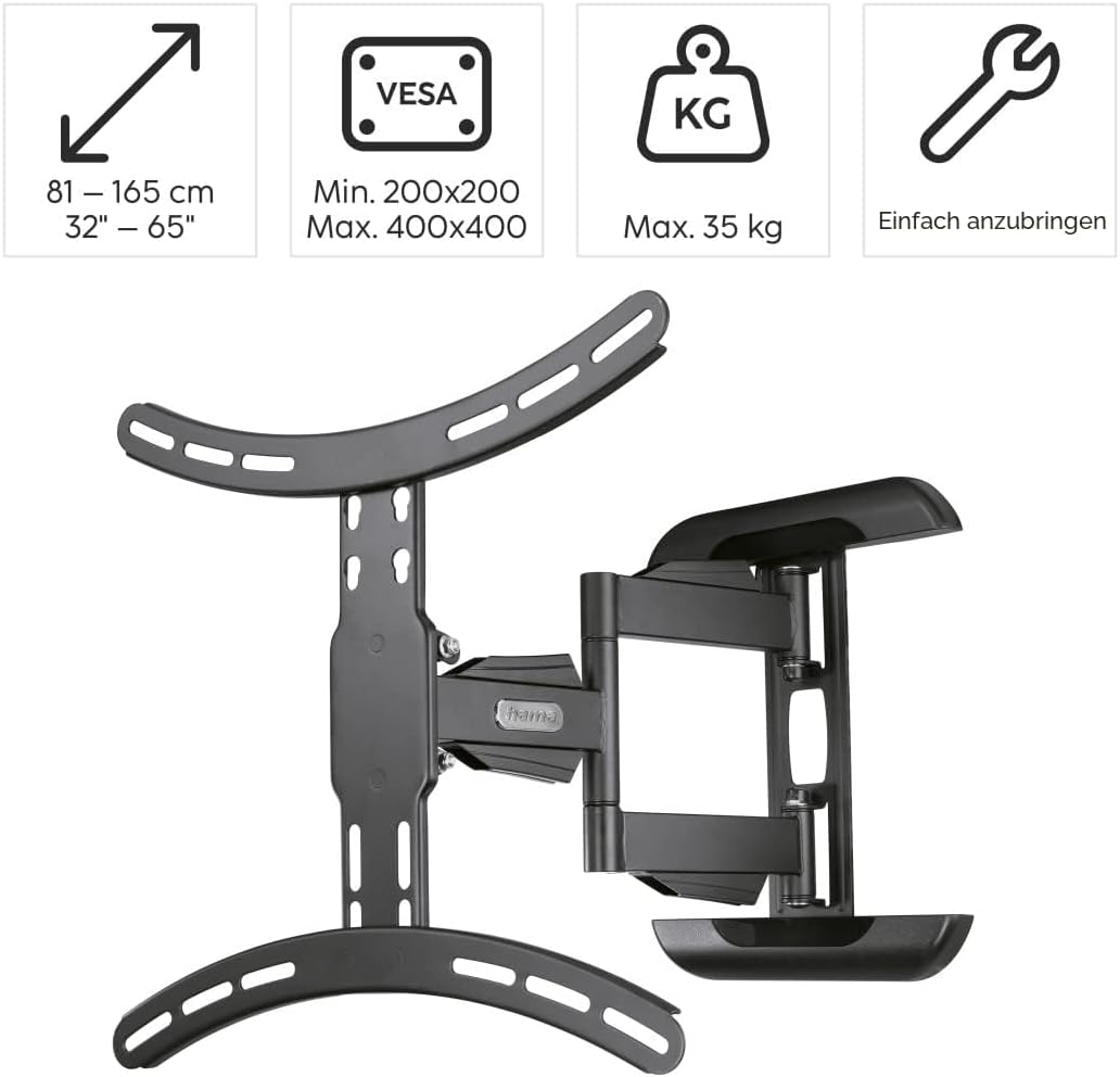 Hama TV Wandhalterung schwenkbar, neigbar, ausziehbar (TV Wandhalterung 32-65 Zoll, VESA 100x100 bis