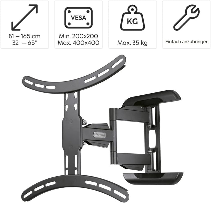 Hama TV Wandhalterung schwenkbar, neigbar, ausziehbar (TV Wandhalterung 32-65 Zoll, VESA 100x100 bis