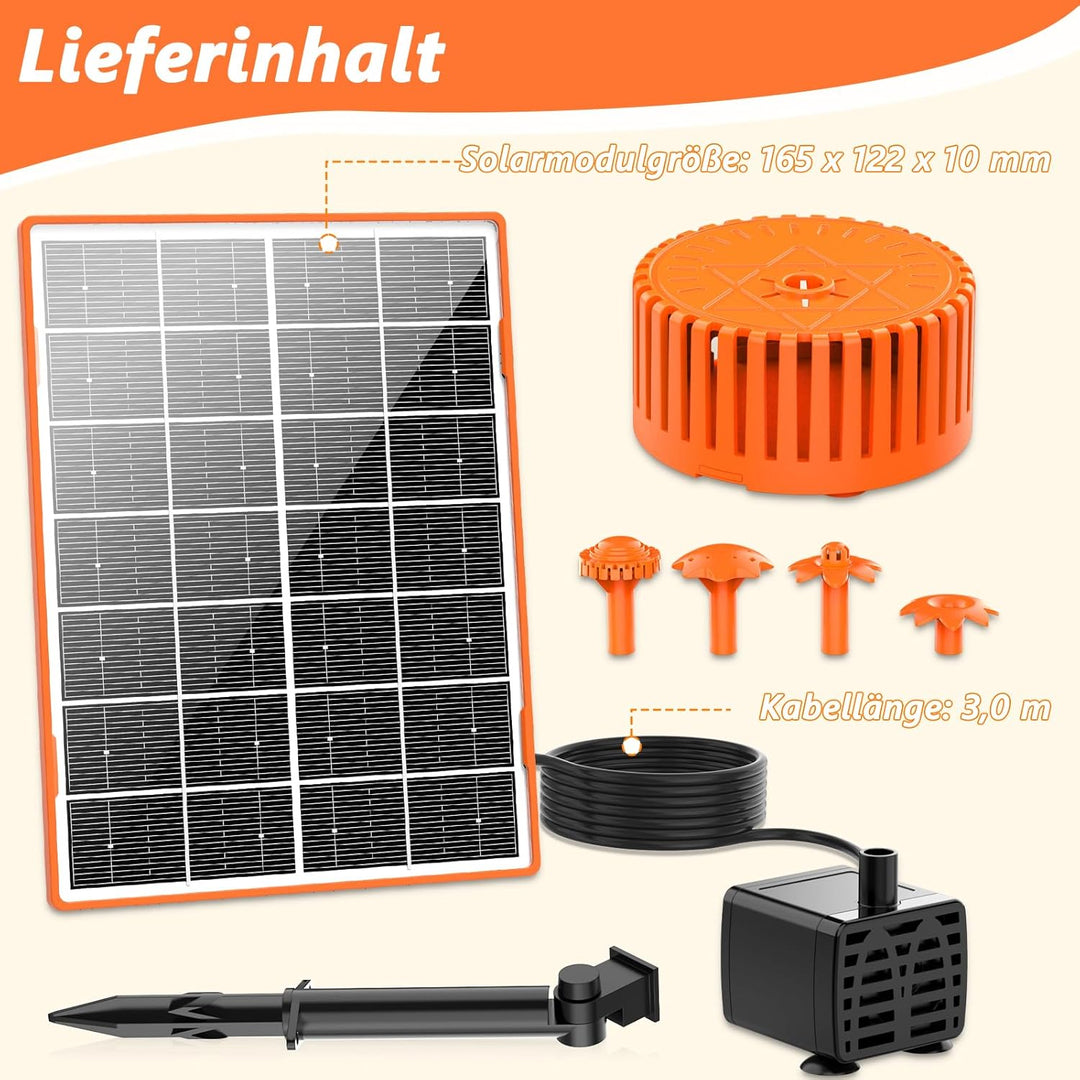 AISITIN Solar Springbrunnen für Aussen, 4,5W Solar Fontäne Pumpe mit Verschiedene Sprüh Effekten,Ora